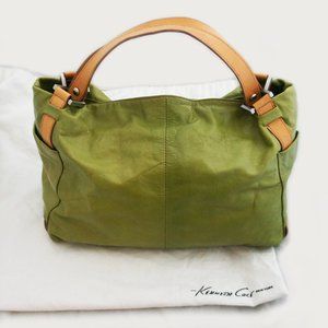Kenneth Cole NY Avocado Green & Tan Large Leather Shoulder Hobo Bag with dustbag